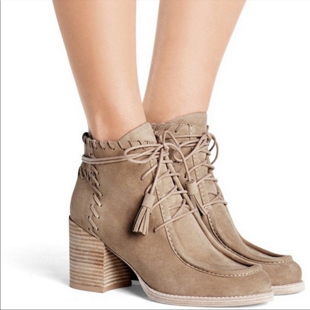 Stuart Weitzman Lace Up Suede Ankle Boots Tassel
